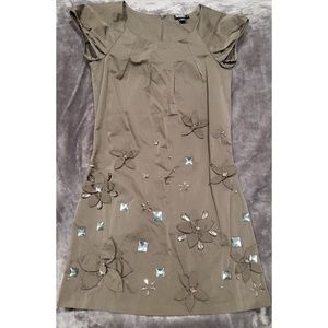 DKNY Shift Olive Green Embellished Dress
